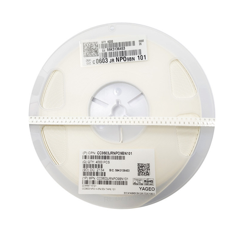 CC0603JRNPO9BN101 100pF Ceramic Capacitor 50V C0G 5% Pad SMD 0603 125°C T/R